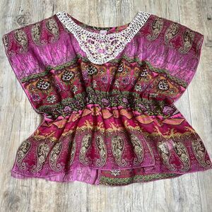 Knitworks Blouse Women's L Pink Lace Boho Y2K